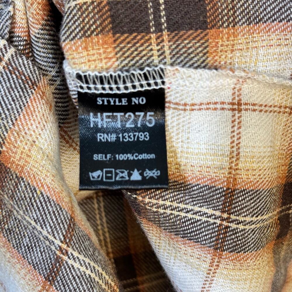 POL Oversized Long Sleeve Cream Brown Plaid Distressed Flannel Button-Up Medium - Picture 7 of 7